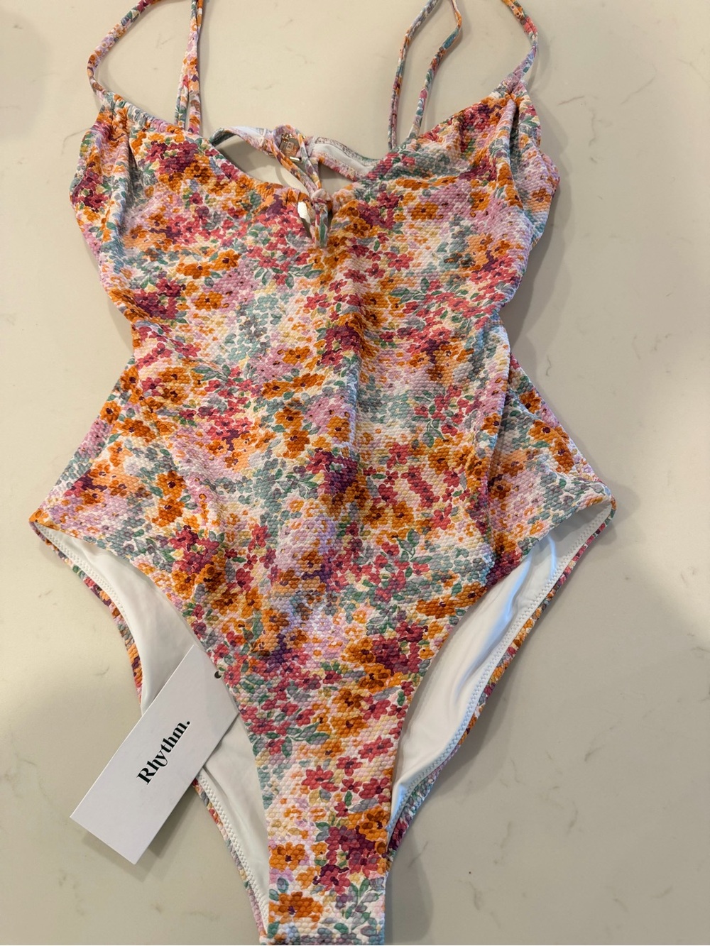 Rhythm Sierra Floral Tie Front One-Piece Swimsuit Sz L - Picture 2 of 3
